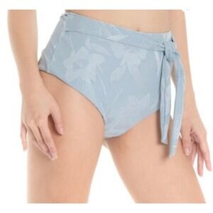 WET Bikini Bottoms Soft Blue High Rise‎ Tie Front Floral Swimsuit NWT MSRP $108